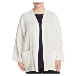 EILEEN FISHER Womens White Pocketed Long Sleeve Open Front Sweater Plus 2X